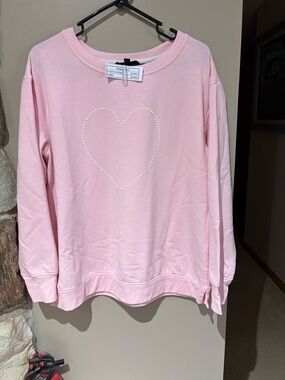 Jane and Delancey Pink Pearl Heart Pull Over Sweatshirt Women's Size Large NWOT
